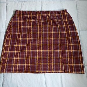 Popular Basics Burgundy Plaid Mini Skirt with Yellow Check